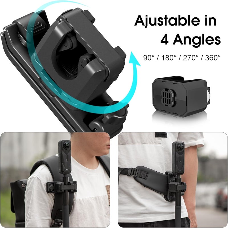 STARTRC حامل عصا السيلفي مع حزام ظهر ومشبك تركيب لجهاز Insta 360 X5 X4 Air Go Ultra ACE Pro 2 قابل للتعديل مع إطلاق سريع لجهاز Pro Hero 13 12 Max 2 لجهاز DJI Osmo Nano Action 6 5 ملحقات - Image 5